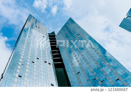 Modern building Glass facade steel pattern Architecture details 121880687