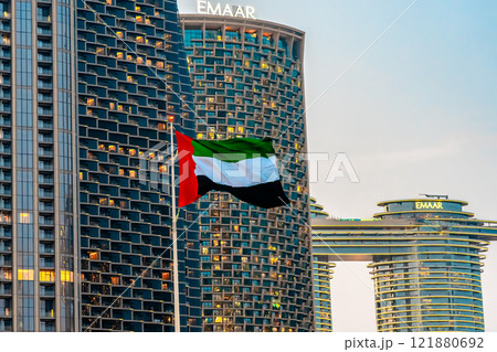UAE flag skyscrapers UAE flag skyscrapers 121880692
