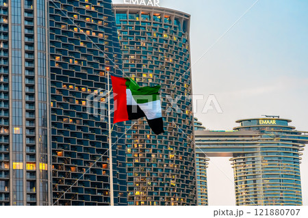 UAE flag skyscrapers UAE flag skyscrapers 121880707