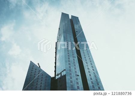 Modern building Glass facade steel pattern Architecture details 121880736