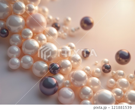 Soft pink, black and white pearls with glowing highlights 121881539