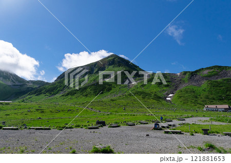 大自然の山と青空に囲まれた広場 大自然の山と青空に囲まれた広場 121881653