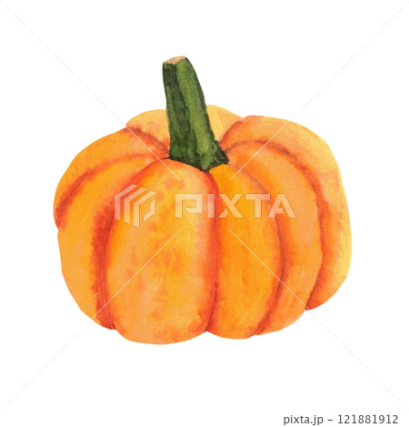 Watercolor hand-drawing pumpkin. Fall composition, pumpkin. Fall, autumn, thanksgiving, holiday Watercolor hand-drawing pumpkin. Fall composition, pumpkin. Fall, autumn, thanksgiving, holiday 121881912