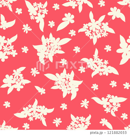 Decorative seamless vintage pattern in classic style with flowers and branches. Silhouettes of flowers, Two-color ornament in pastel colors, wedding 121882033