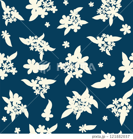 Decorative seamless vintage pattern in classic style with flowers and branches. Silhouettes of flowers, Two-color ornament in pastel colors, wedding Decorative seamless vintage pattern in classic style with flowers and branches. Silhouettes of flowers, Two-color ornament in pastel colors, wedding 121882037