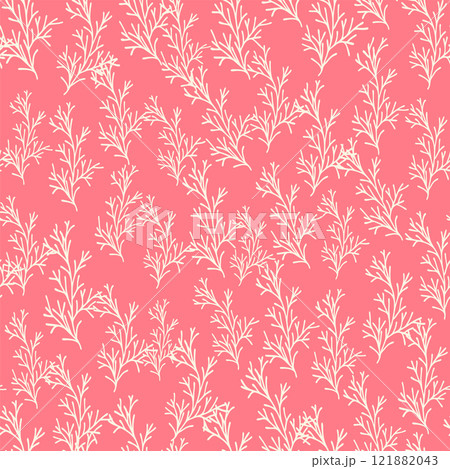 bicolor contour silhouette seamless pattern with flowers and leaves. Abstract floral spring, summer pastel pattern. 121882043