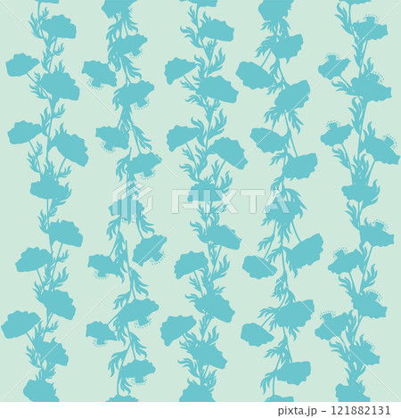 bicolor contour silhouette seamless pattern with poppy flowers and leaves. Abstract floral spring, summer pattern bicolor contour silhouette seamless pattern with poppy flowers and leaves. Abstract floral spring, summer pattern 121882131