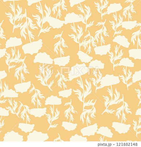 bicolor contour silhouette seamless pattern with poppy flowers and leaves. Abstract floral spring, summer pattern bicolor contour silhouette seamless pattern with poppy flowers and leaves. Abstract floral spring, summer pattern 121882148