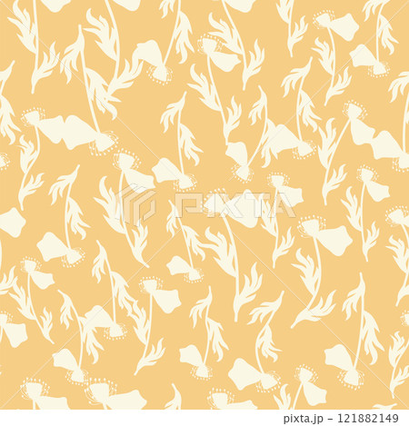bicolor contour silhouette seamless pattern with poppy flowers and leaves. Abstract floral spring, summer pattern bicolor contour silhouette seamless pattern with poppy flowers and leaves. Abstract floral spring, summer pattern 121882149