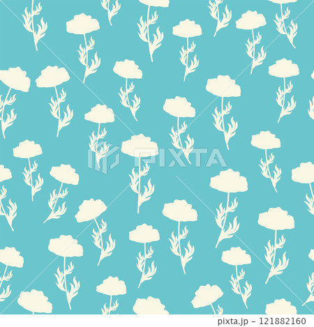bicolor contour silhouette seamless pattern with poppy flowers and leaves. Abstract floral spring, summer pattern bicolor contour silhouette seamless pattern with poppy flowers and leaves. Abstract floral spring, summer pattern 121882160