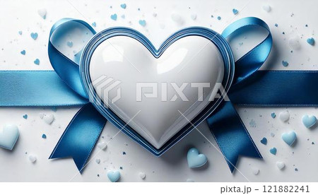 青いリボンで包まれたハートの贈り物 青いリボンで包まれたハートの贈り物 121882241