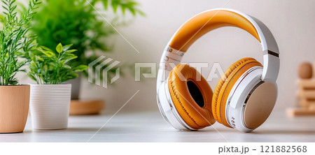 Modern Headphones and Plants 121882568