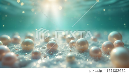 Lustrous pearls underwater with sunlit glow 121882682