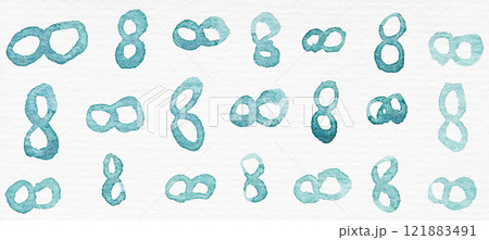 Abstract watercolor patterns of green infinity symbols on white background 121883491