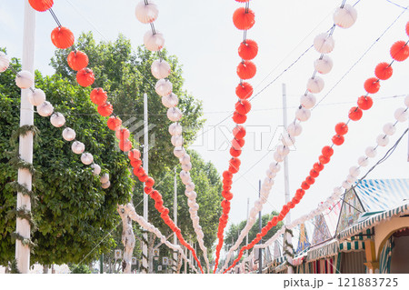 Paper lanterns, farolillos, at the April Fair in Seville, Andalusia, Spain Paper lanterns, farolillos, at the April Fair in Seville, Andalusia, Spain 121883725