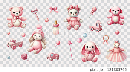 Watercolor hand drawn set of newborn kids toys vector. Watercolor hand drawn set of newborn kids toys vector. 121883766