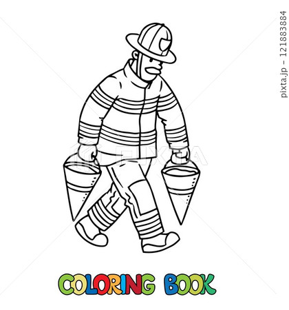 Firefighter with buckets of sand. Coloring book 121883884