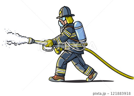 Firefighter or fireman with a fire hose. Firefighter or fireman with a fire hose. 121883918