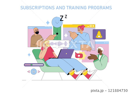 Sleepmaxxing concept. Diverse group engaging in a sleep enhancement program. Modern techniques for improved rest and performance. Vector illustration. 121884730