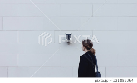 Close-up view of biometric security technology in transit with facial recognition system being used for access control 121885364