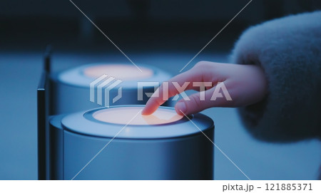 Fingerprint scanning at boarding gate enhances security and streamlines passenger processing during busy travel times 121885371