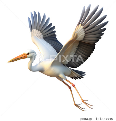 Flying stork with its wings wide open 3d illustration isolated on the transparent background	 121885540
