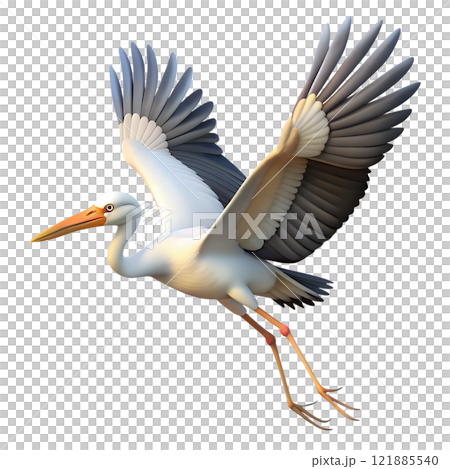 Flying stork with its wings wide open 3d illustration isolated on the transparent background	 121885540