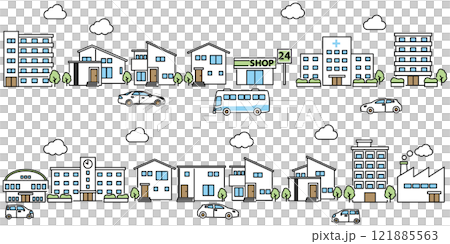 シンプルな街並みのイラスト 121885563