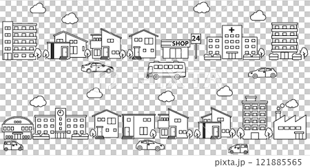 シンプルな街並みのイラスト 121885565