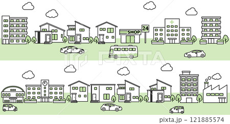 シンプルな街並みのイラスト シンプルな街並みのイラスト 121885574