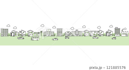 シンプルな街並みのイラスト 121885576