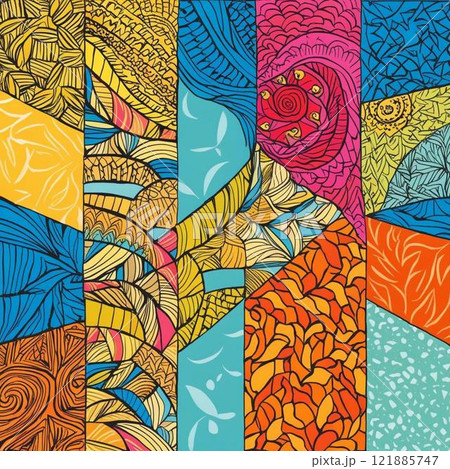 seamless pattern with colorful geometric shapes 121885747