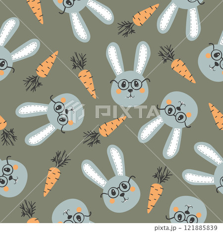 Cute cartoon rabbit bunny with carrot seamless pattern Cute cartoon rabbit bunny with carrot seamless pattern 121885839