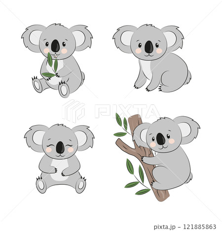Cartoon koala bears set. Vector illustration for kids Cartoon koala bears set. Vector illustration for kids 121885863