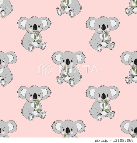 Seamless pattern with cute koala bears on pink. Vector illustration  for kids 121885869