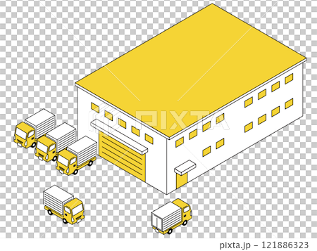 配送倉庫和卡車排列的插圖 121886323