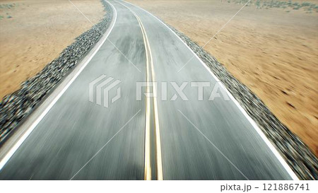 camera flight over desert highway. 3d rendering. camera flight over desert highway. 3d rendering. 121886741