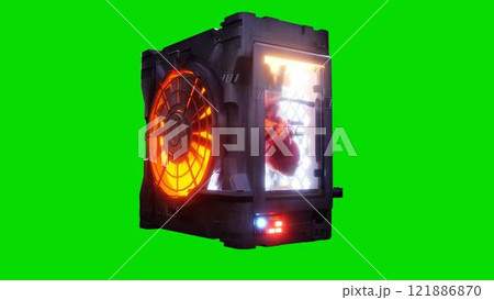 Growing a heart in a futuristic capsule. genetic engineering concept. 3d rendering. 121886870