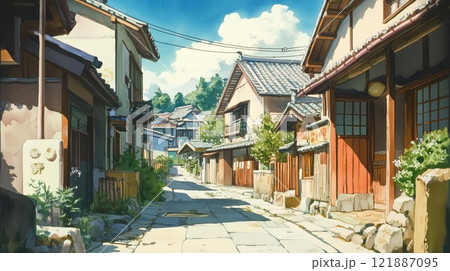 昭和レトロな日本の住宅街｜青空とノスタルジックな小路 121887095