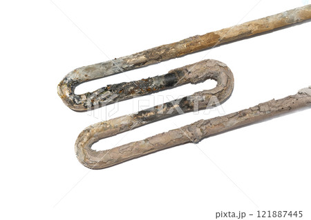 Corroded Water Heater Element with Lime Scale Deposits isolated on white 121887445