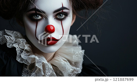 女性のピエロのポートレート 女性のピエロのポートレート 121887699