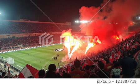 サッカースタジアムと熱狂的なサポーター 121887719