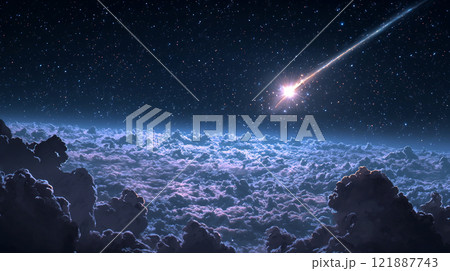 幻想的な夜空と流れ星 121887743