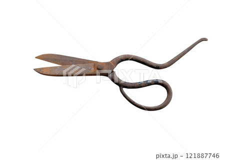 vintage old rusty scissors of tailoring 121887746