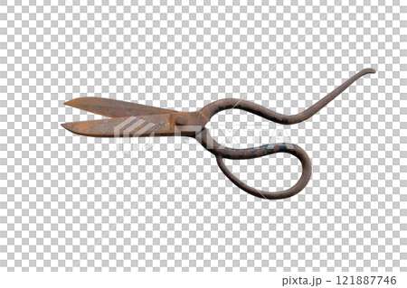 vintage old rusty scissors of tailoring 121887746