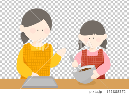 バレンタイン お菓子作りをする親子 121888372