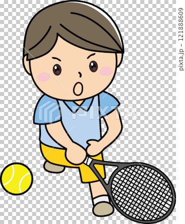 気合・怒りの表情でテニスをする男性 121888609