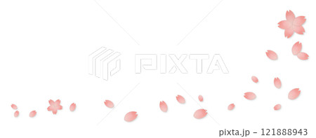 立体的なピンク色の桜の花が散りばめられたバナー 121888943