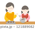 バレンタイン ハートのチョコ作りをする親子 121889082