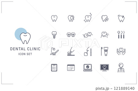 歯医者のベクターアイコンセット(シンプル・線画) 歯医者のベクターアイコンセット(シンプル・線画) 121889140